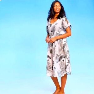 Kona Sol Semi Sheer Leafy Print Kaftan Style Dress . Like new.